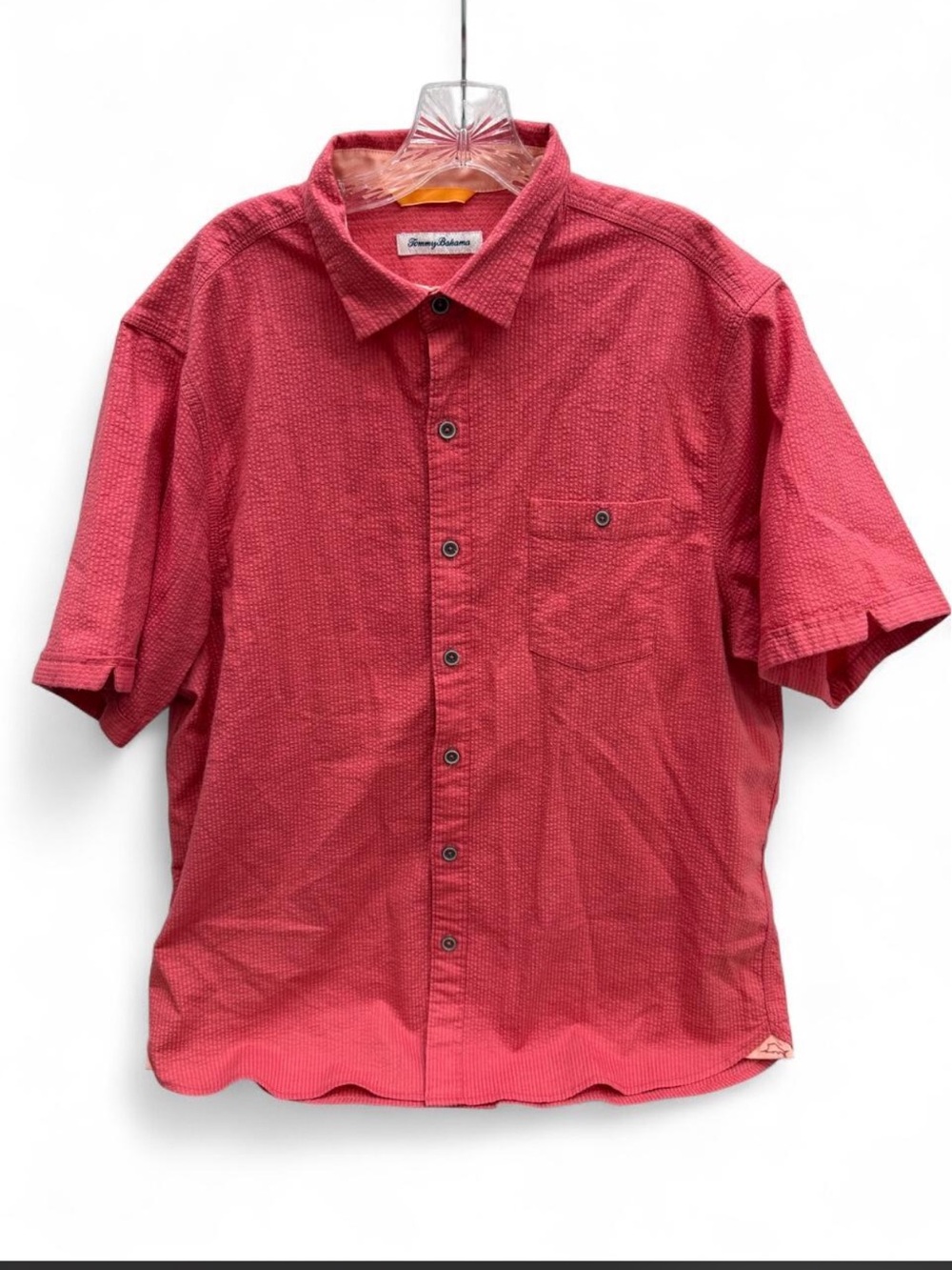 Tommy Bahama Coral Pink Seersucker / Waffle-Weave fabric Shirt Men's Large